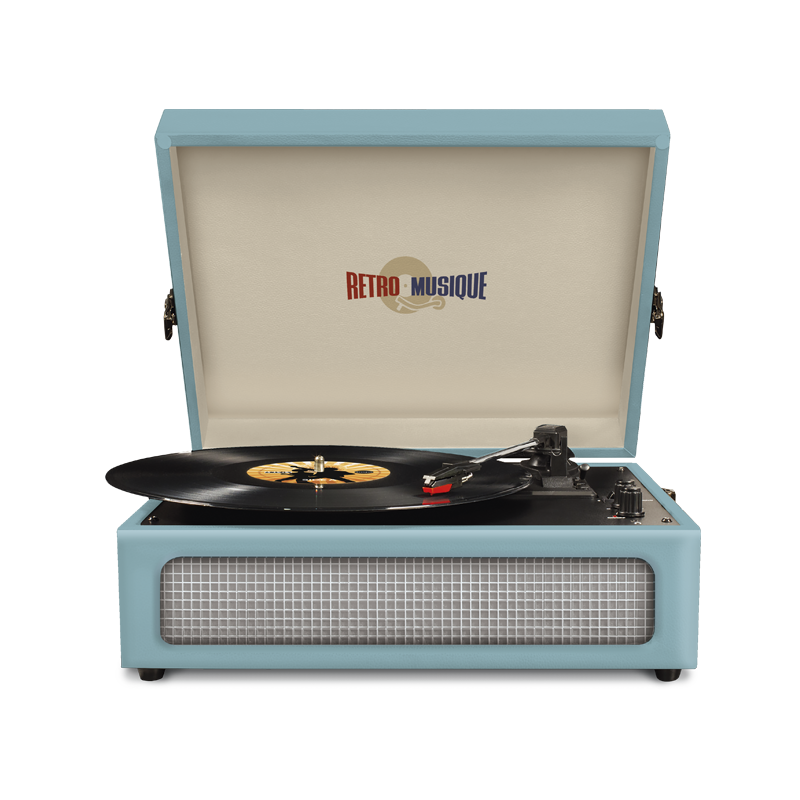 RetroMusique turquoise vintage record player with built-in speakers and Bluetooth – 3-speed turntable for vinyl lovers