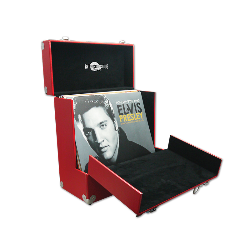 RetroMusique red vinyl record storage case featuring Elvis Presley LP – portable box for collectors and retro music lovers