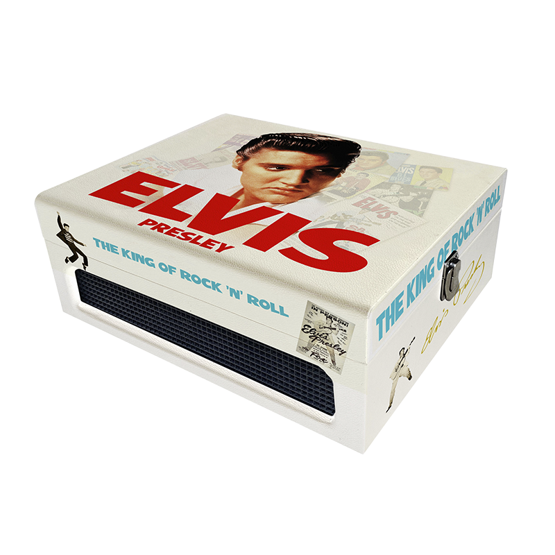 Limited edition Elvis Presley record player box – RetroMusique vinyl turntable with built-in speakers and King of Rock 'n' Roll design